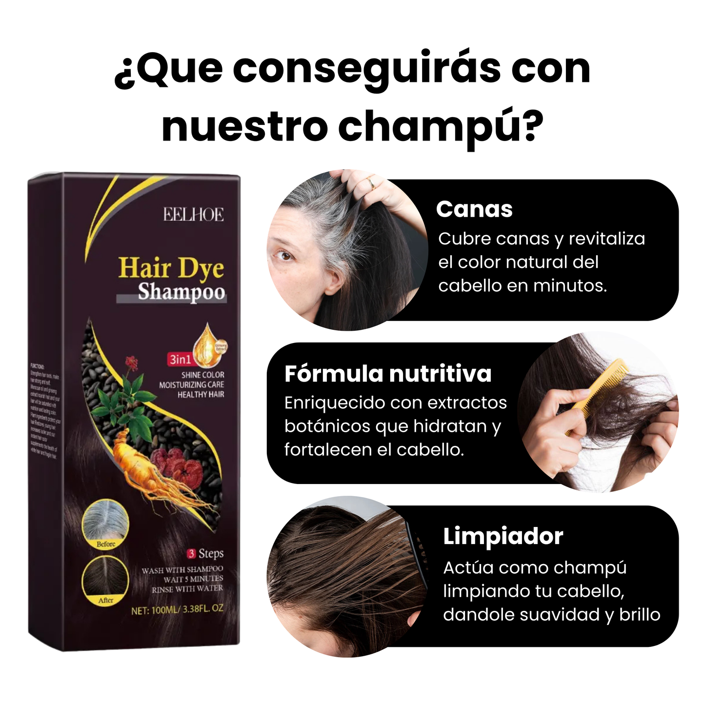Champú 3 en 1 - Anti canas | 100ml